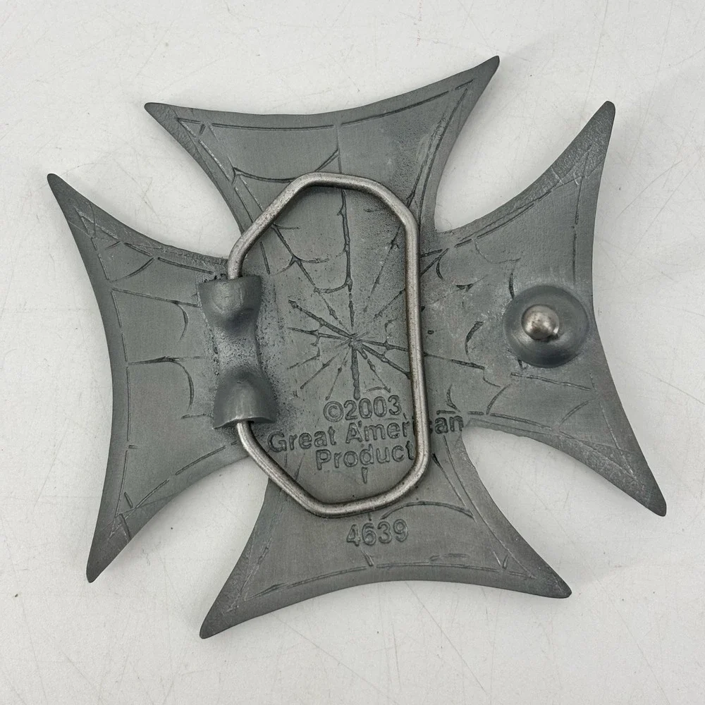 Great American Product Belt Buckle Spider Web Cross Biker Pewter 2003